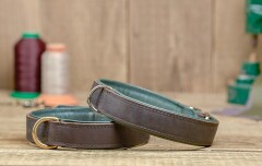 Lederhalsband Klassik-Premium braun/grün 40cm/24mm...