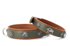 Lederhalsband Waldsheriff khaki-cognac 40cm/24mm Eisen...