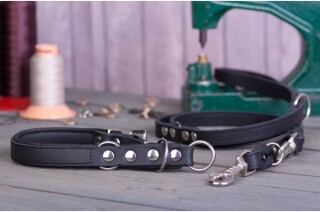 Zugstopp-Halsband "Premium" silberfarben schwarz / schwarz 45 cm / 24 mm (Umfang 36-40cm)