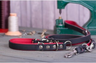 Zugstopp-Halsband "Premium" silberfarben schwarz / rot 70 cm / 27 mm (Umfang 56-62cm)